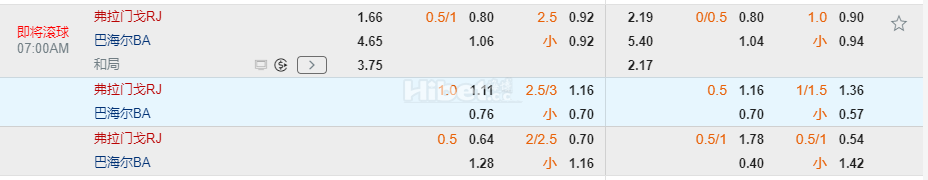 巴西甲07:00弗拉门戈 VS 巴伊亚