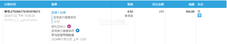 罗甲下注圣格奥尔基塞普西收米了