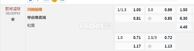 日联杯 18：00 川崎前锋VS甲府风林