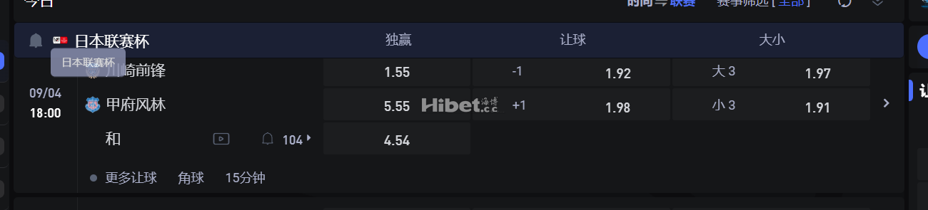 日本联赛杯  09/04 18:00 川崎前锋 VS 甲府风林