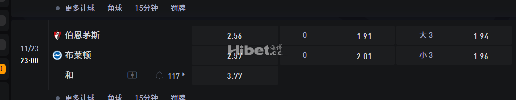 英格兰超级联赛 11/23 23:00 伯恩茅斯VS 布莱顿